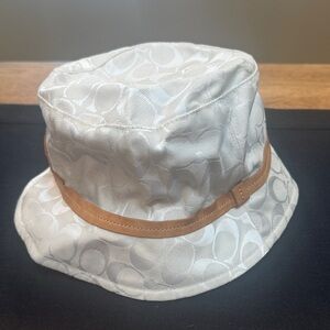 Coach Signature Beige and Tan Bucket Hat Authentic